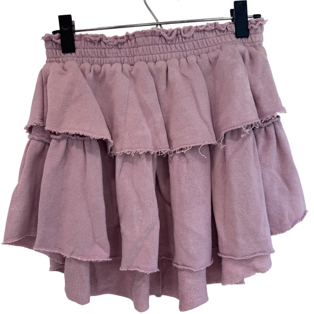 LoveShackFancy Ruffle Mini Skirt Raw Hem‎ Coastal Cowgirl Purple Women's Size S